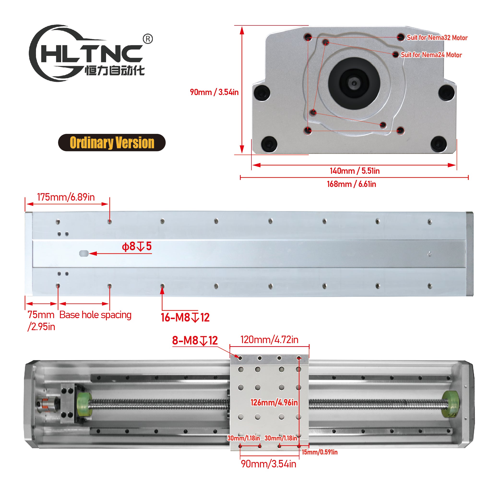 HLTNC 140 Semi Enclosed Fully Enclosed Module Sliding Table Effective Moving Length 150 to 500 + EGR15 Guide Rail + 1610 Screw Nema24 Nema32 60 80 Motor