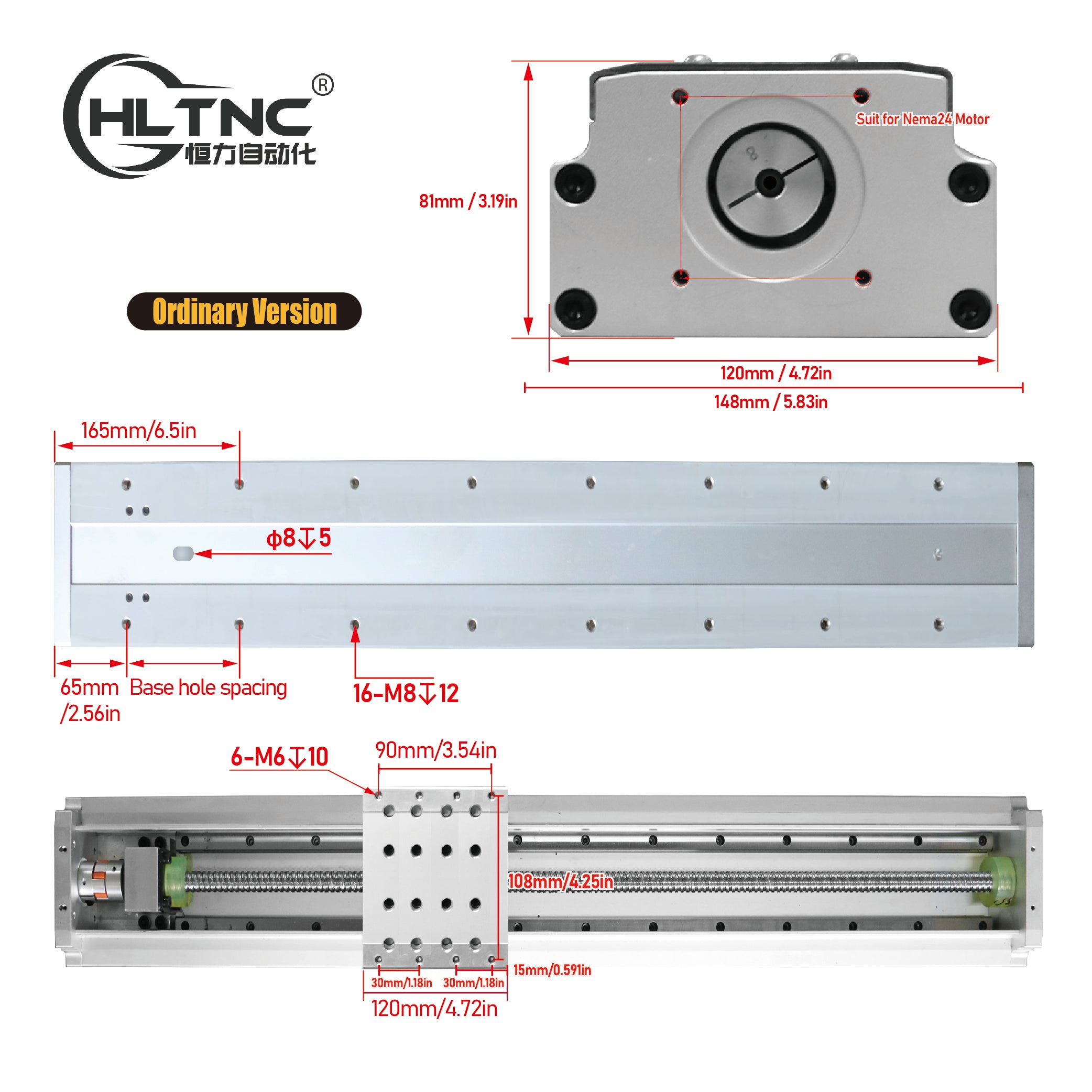 HLTNC 120 Semi Enclosed Fully Enclosed Module Sliding Table Effective Moving Length 150 to 500 + EGR15 Guide Rail + 1610 Screw Nema24 Nema32 60 80 Motor