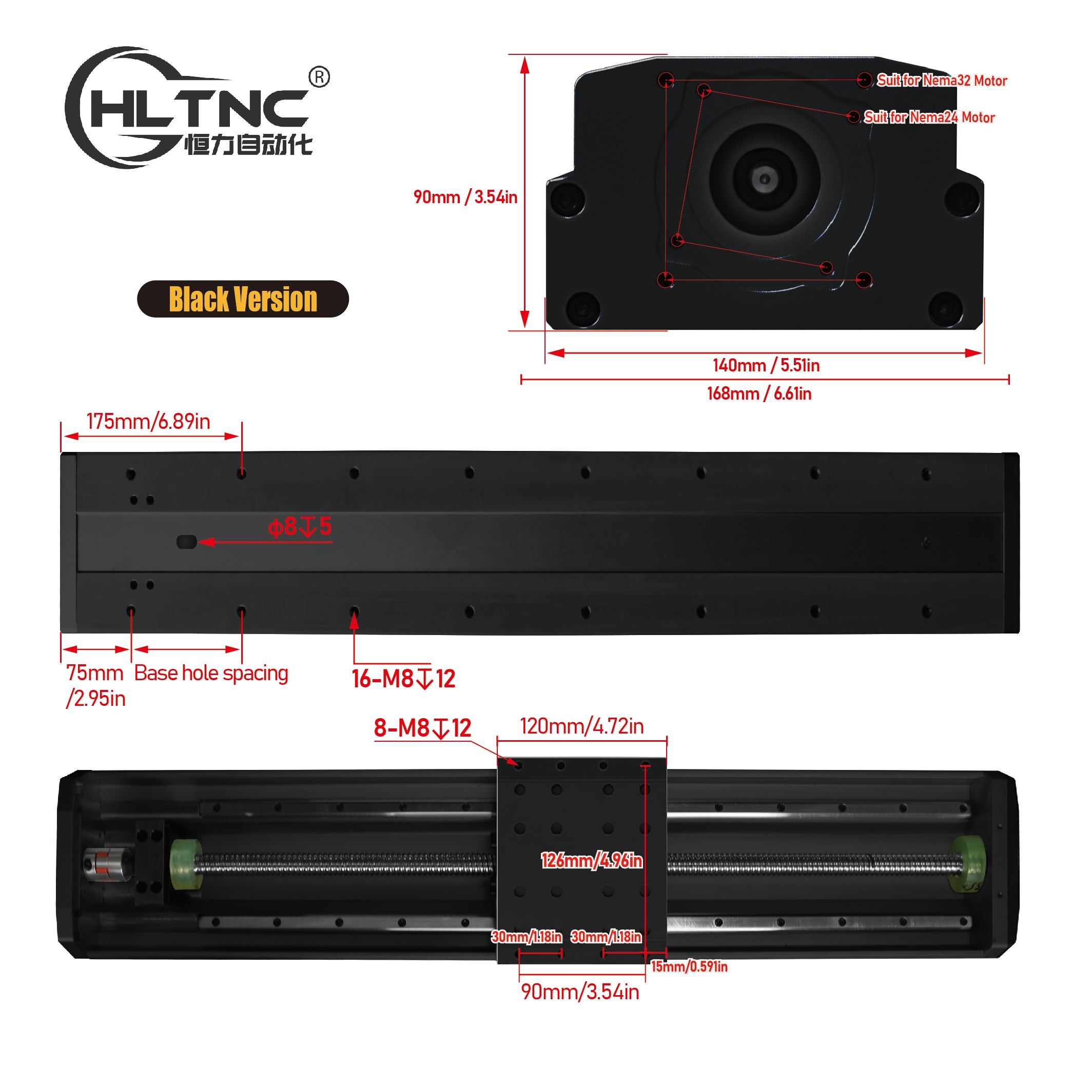 HLTNC 140 Semi Enclosed Fully Enclosed Module Sliding Table Effective Moving Length 150 to 500 + EGR15 Guide Rail + 1610 Screw Nema24 Nema32 60 80 Motor