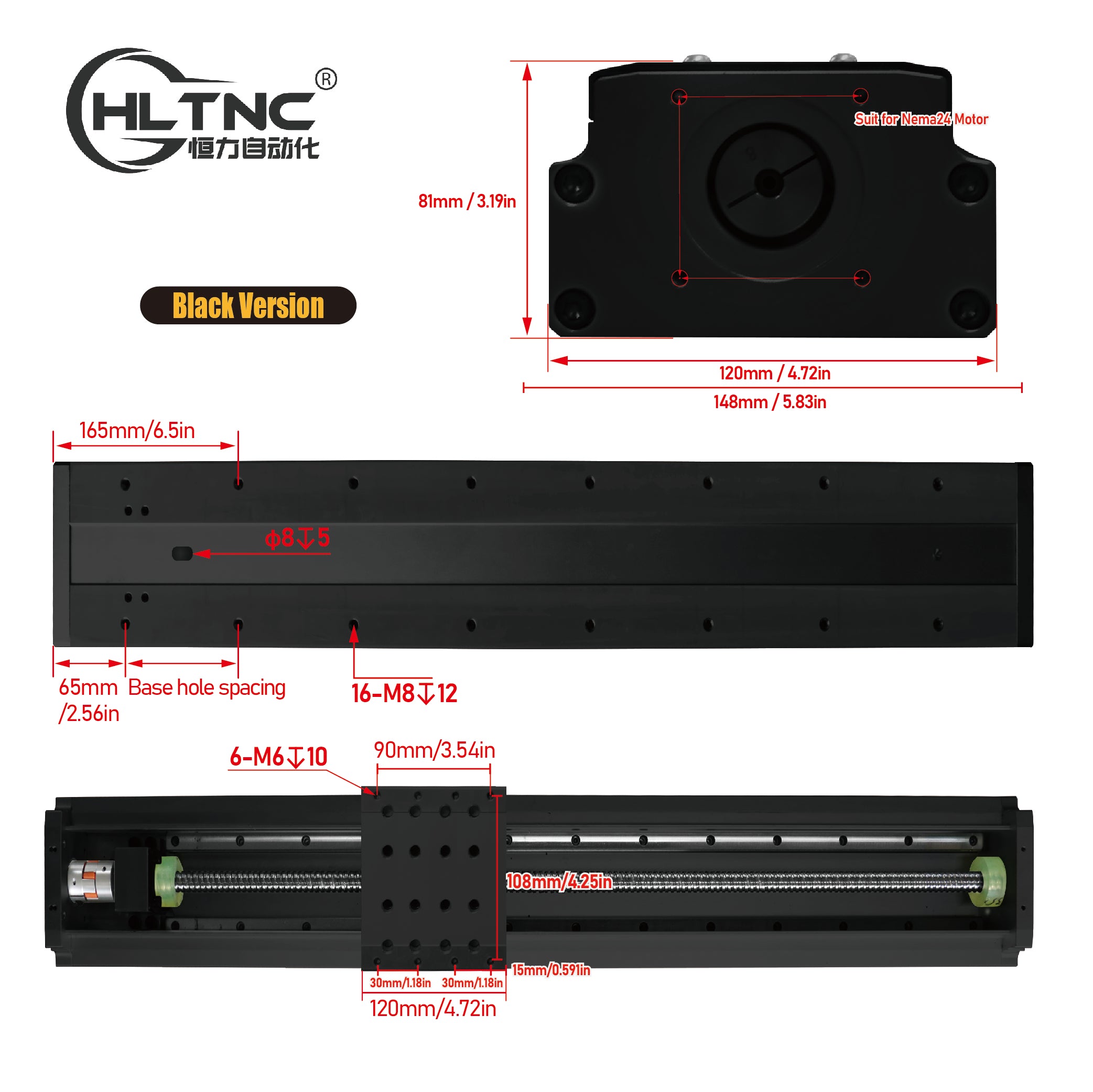 HLTNC 120 Semi Enclosed Fully Enclosed Module Sliding Table Effective Moving Length 150 to 500 + EGR15 Guide Rail + 1610 Screw Nema24 Nema32 60 80 Motor