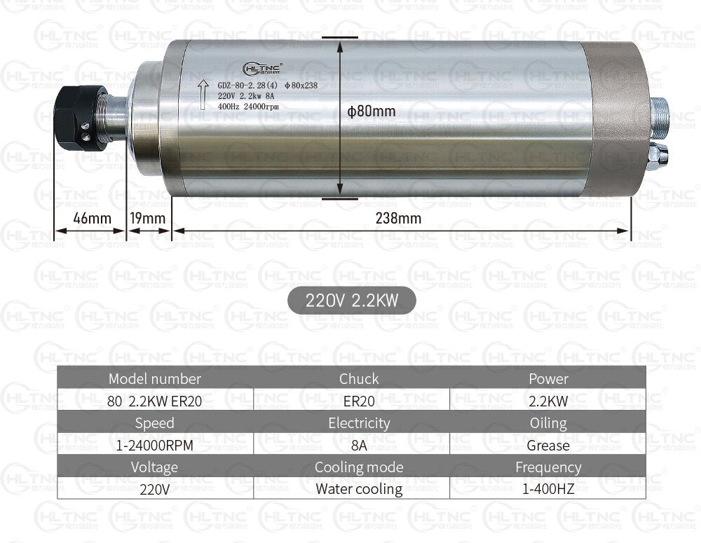 HLTNC Sales Water Cooling Spindle Motor Kit 2.2kw 2200w Round Spindle 24000RPM + VFD Inverter With RS485 + 13pcs ER20 For CNC Milling