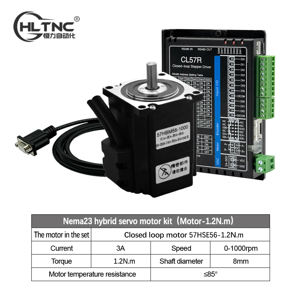 HLTNC Nema23 Close Loop Stepper Motor & CL57R Driver DC 24V-48V With RS485 Communication Support Modbus RTU protocol For CNC Router