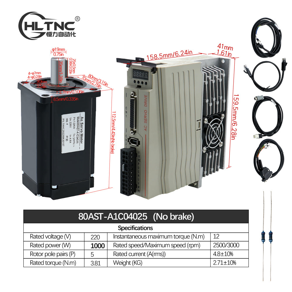 HLTNC Hot Sales Servo Motor 400w 600w 750w 1000w Servo Driver 17bit Absolute Encoder AC 110V 220V 1.27Nm - 3.8Nm 543ozin For CNC Engraver