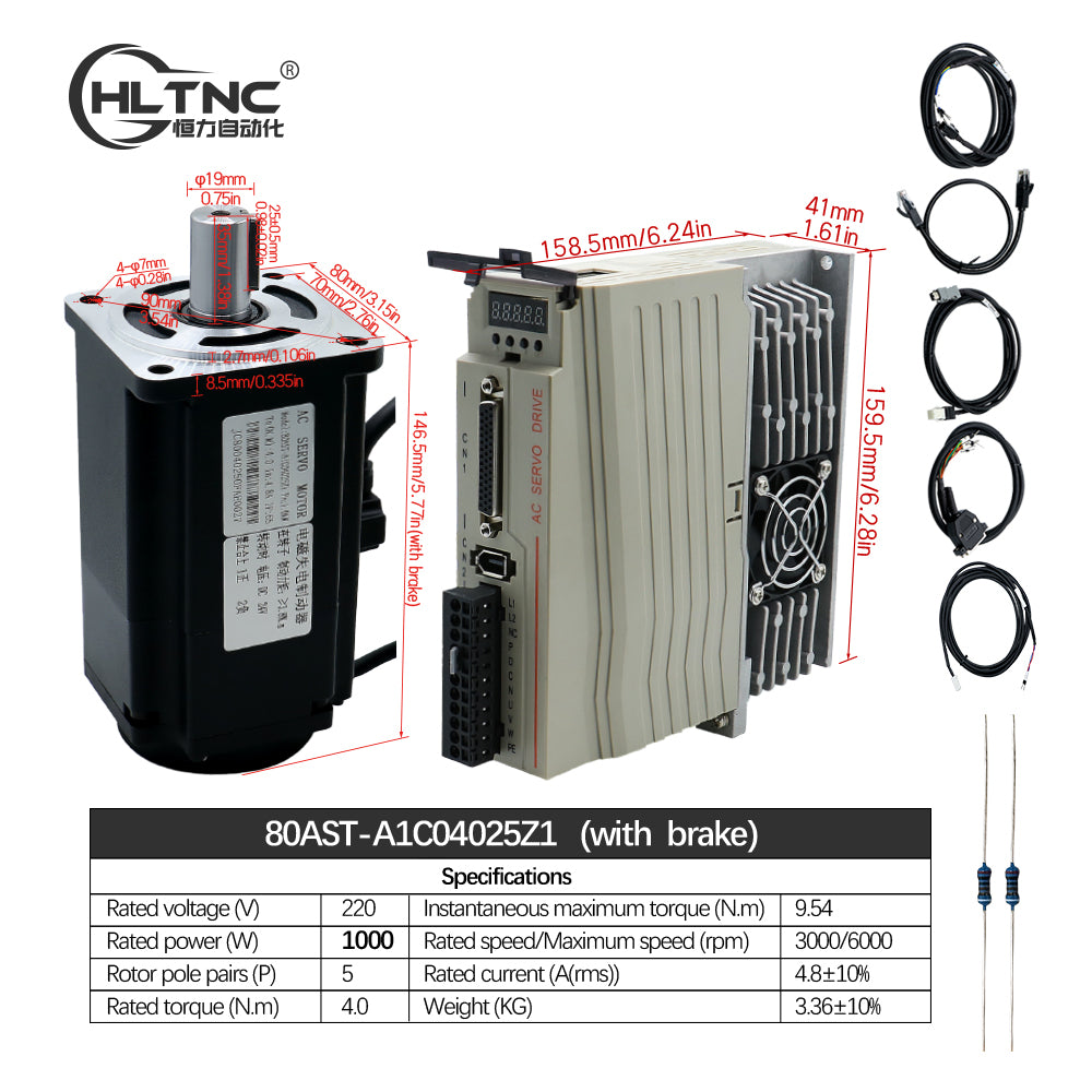 HLTNC Hot Sales Servo Motor 400w 600w 750w 1000w Servo Driver 17bit Absolute Encoder AC 110V 220V 1.27Nm - 3.8Nm 543ozin For CNC Engraver