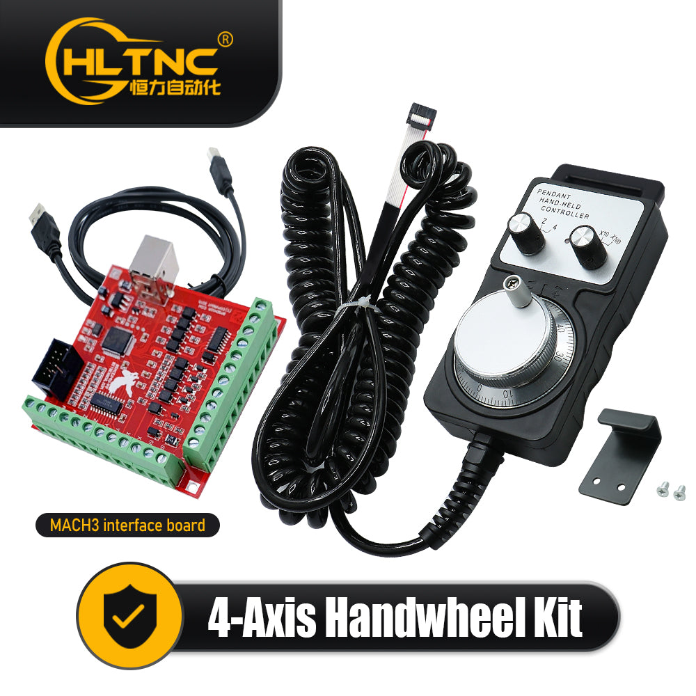 HLTNC FDSL Pulse Generator CNC Handwheel 5V 100Pulse 4 Axis Metal Handwheel With 4axis MACH3 FD Red Interface Breakout Board + USB Cable Suit For Mach3 System
