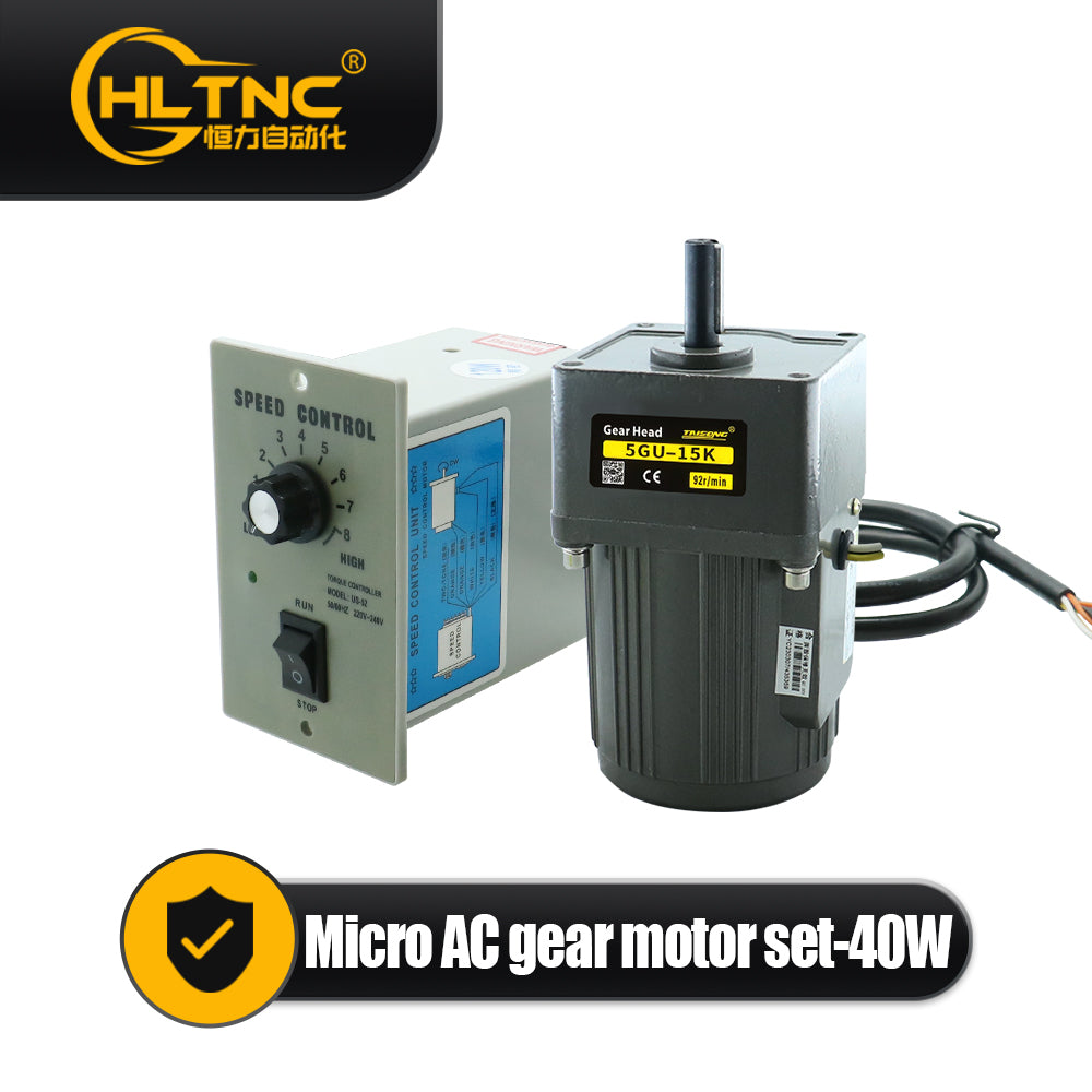 HLTNC 40W Micro AC Motor 110v 220v Single Phase Asynchronous Motor Gear Motor 12mm Motor Shaft+ Speed Controller 5RPM-1350RPM 50/60hz