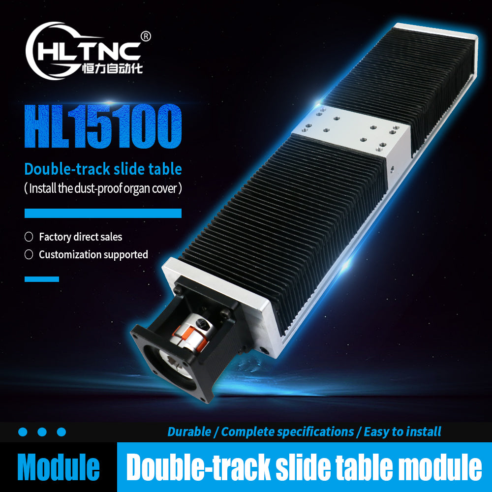 HLTNC HL15100 Double-Track Slide Table Module XYZ Axis Motion Automation Module Dual-Guide Rail With Telescopic Flexible Guide Rail Dust Cover For Automatic Robotic Arm