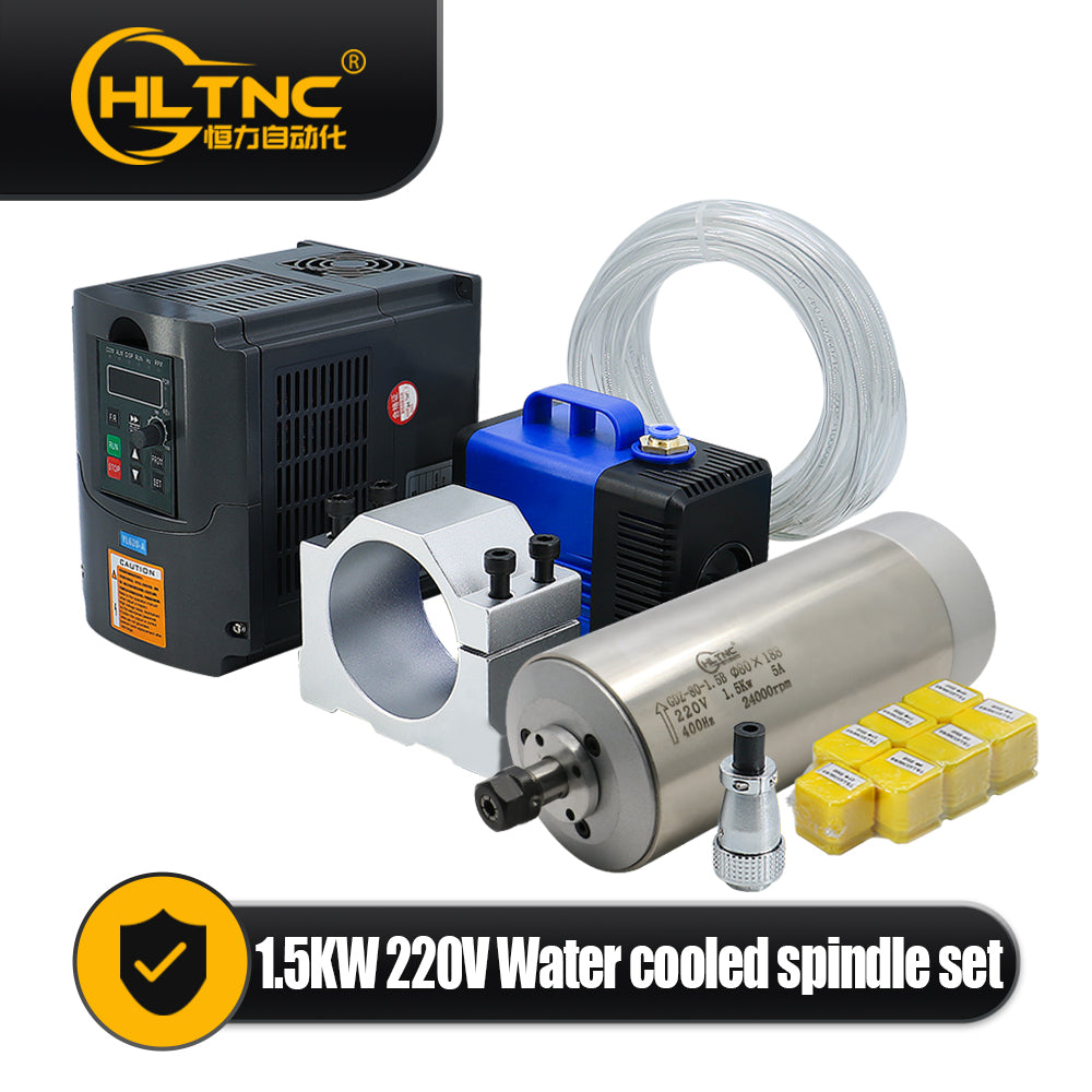 HLTNC Sales Water Cooling Spindle Motor Kit 1.5kw 1500w Round Spindle 24000RPM + VFD Inverter With RS485 + 7 pcs ER11 For CNC Milling