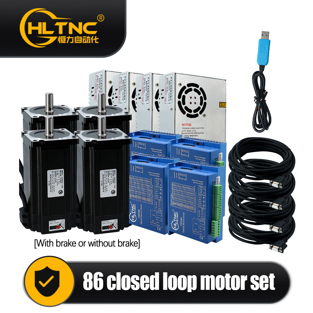 HLTNC Nema 34 Close Loop Stepper Motor kit With Brake 4.5N 8.5N 12N DC Engine HBS86 Drive Power Supply RS232 Cable For CNC Milling