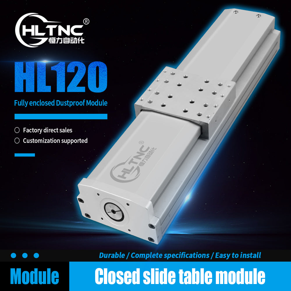 HLTNC 120 Semi Enclosed Fully Enclosed Module Sliding Table Effective Moving Length 150 to 500 + EGR15 Guide Rail + 1610 Screw Nema24 Nema32 60 80 Motor
