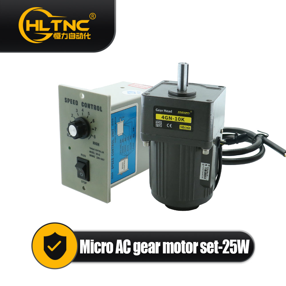 HLTNC 25W Micro AC Motor 110v 220v Single Phase Asynchronous Motor Gear Motor 10mm Motor Shaft+ Speed Controller 5RPM-1350RPM 50/60hz