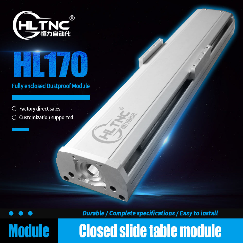 HLTNC 170 Semi Enclosed Module Sliding Table Effective Moving Length 150 to 500 + HGR15 Guide Rail + 2010 Screw Nema24 Nema32 60 80 Motor