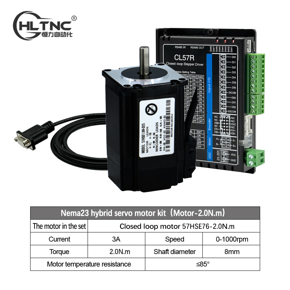 HLTNC Nema23 Close Loop Stepper Motor & CL57R Driver DC 24V-48V With RS485 Communication Support Modbus RTU protocol For CNC Router