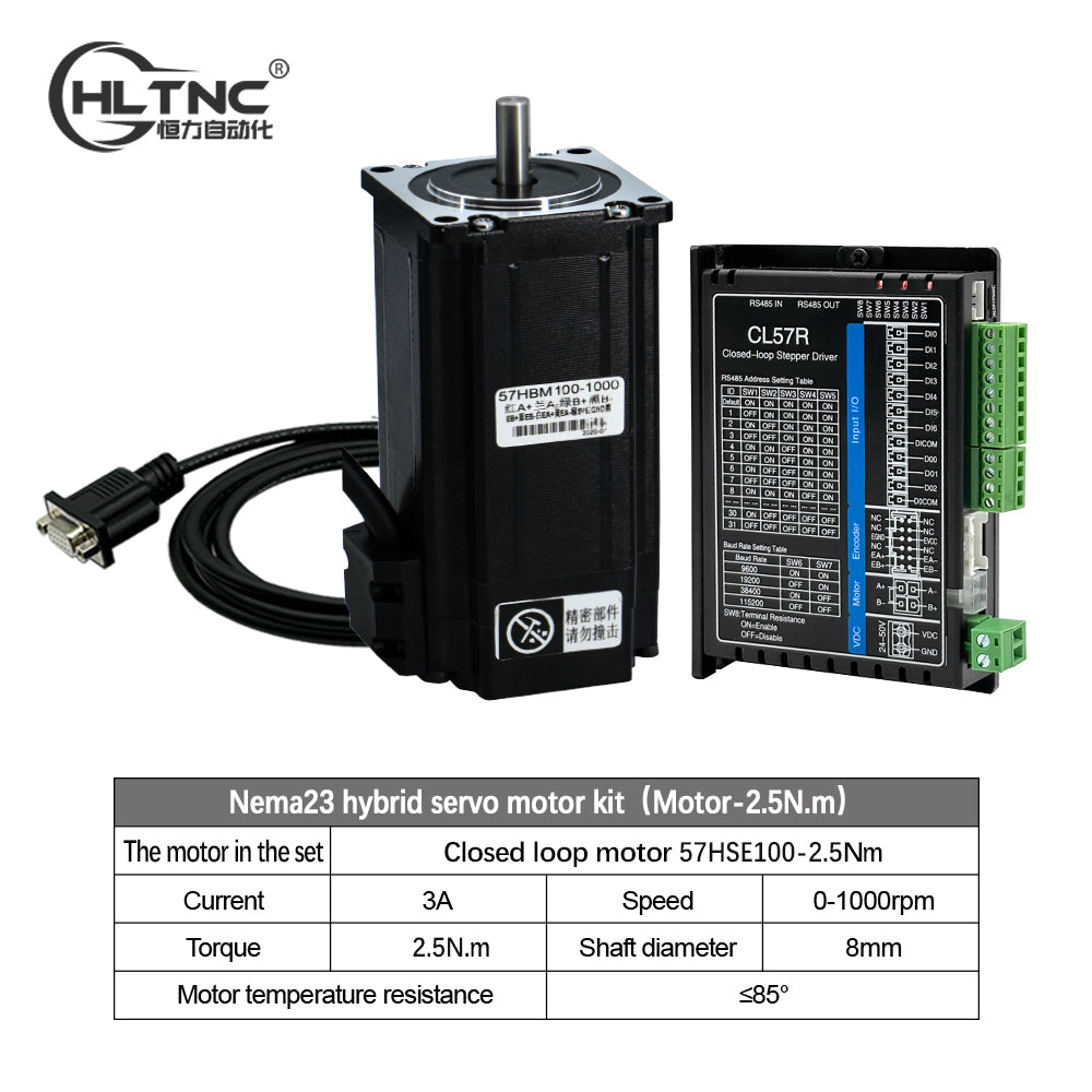 HLTNC Nema23 Close Loop Stepper Motor & CL57R Driver DC 24V-48V With RS485 Communication Support Modbus RTU protocol For CNC Router