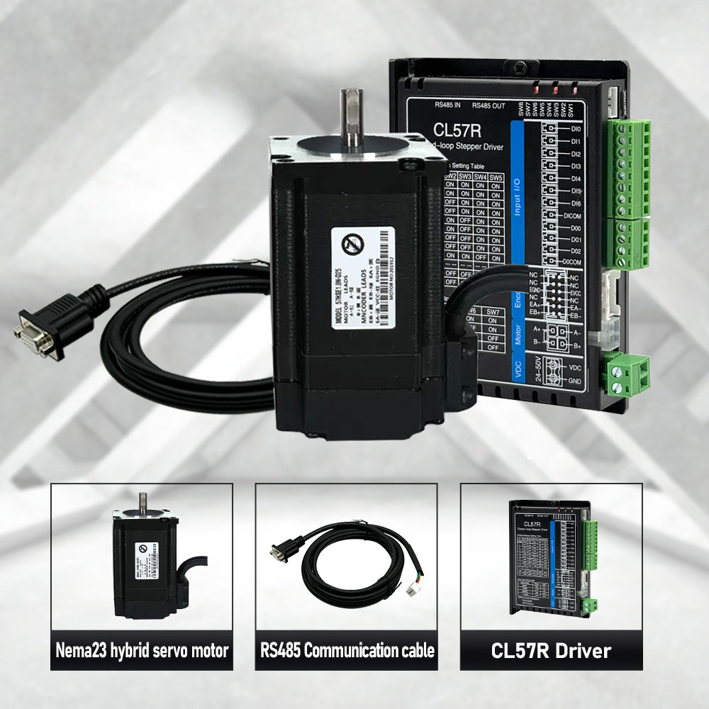 HLTNC Nema23 Close Loop Stepper Motor & CL57R Driver DC 24V-48V With RS485 Communication Support Modbus RTU protocol For CNC Router