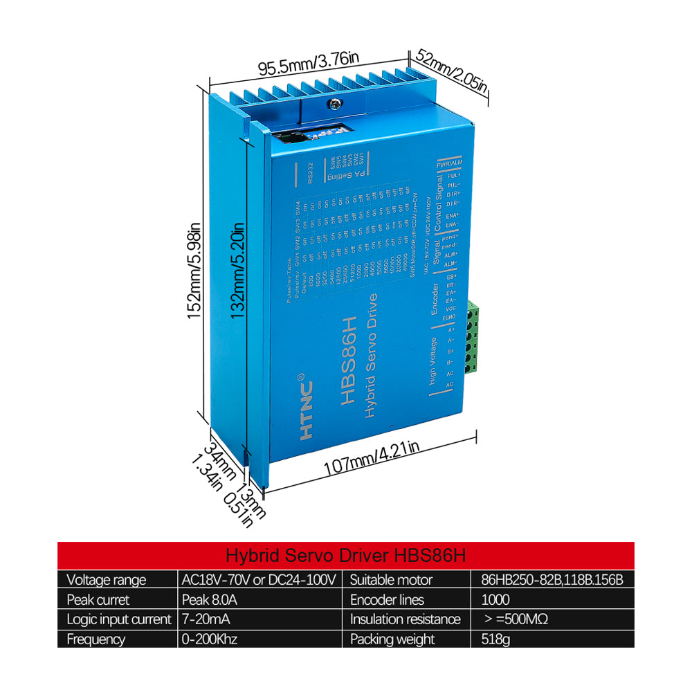 HLTNC HBS86H Stepper Motor Drive 0-200khz AC18-70V or DC 24-100V Encoder 1000 lines Servo Drive Suit For Nema34 Stepper Motor