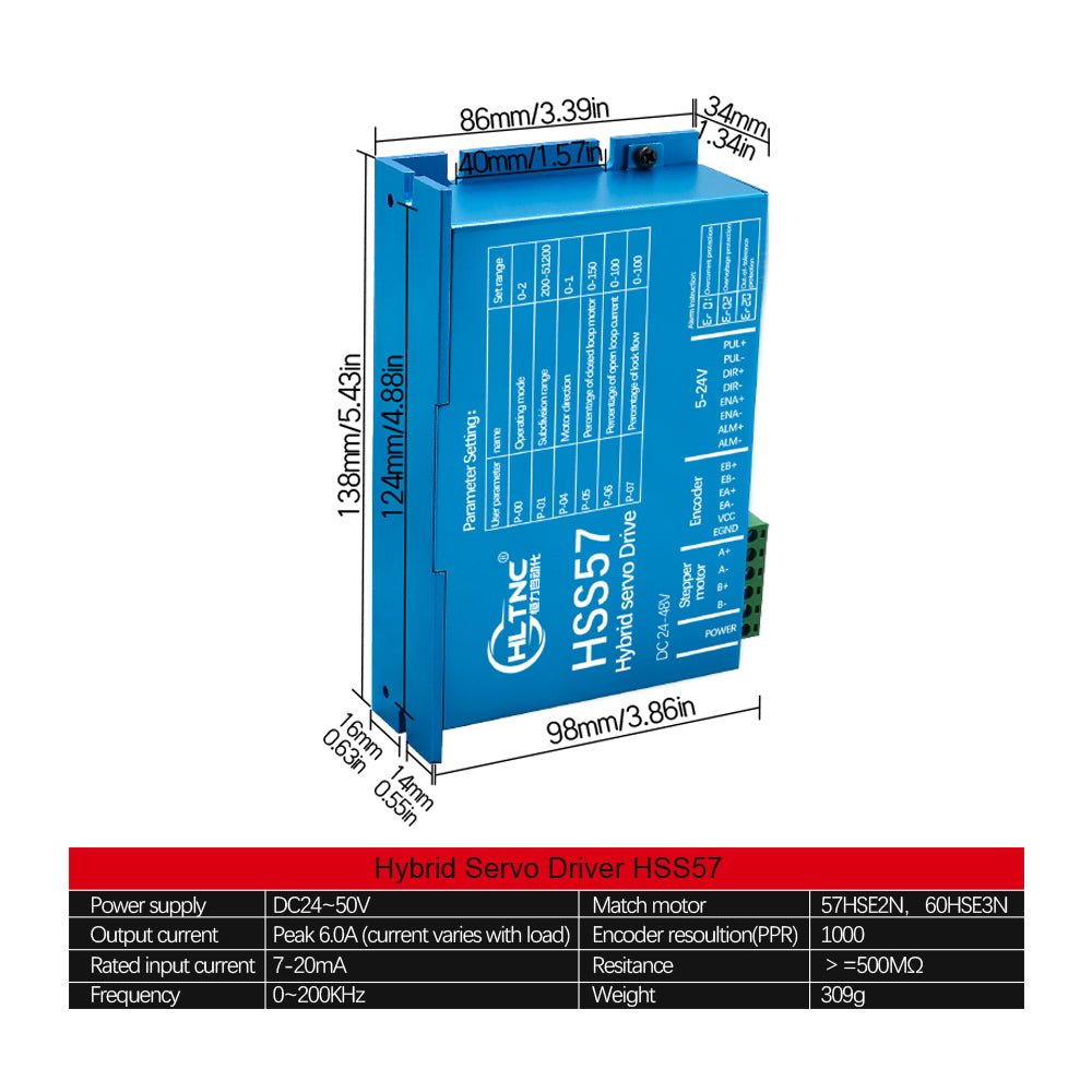 HLTNC HSS57 Stepper Motor Drive Digital display 0-200khz AC20-80V or DC 24-50V Encoder 1000 lines 6.0A Suit For Nema23 Stepper Motor