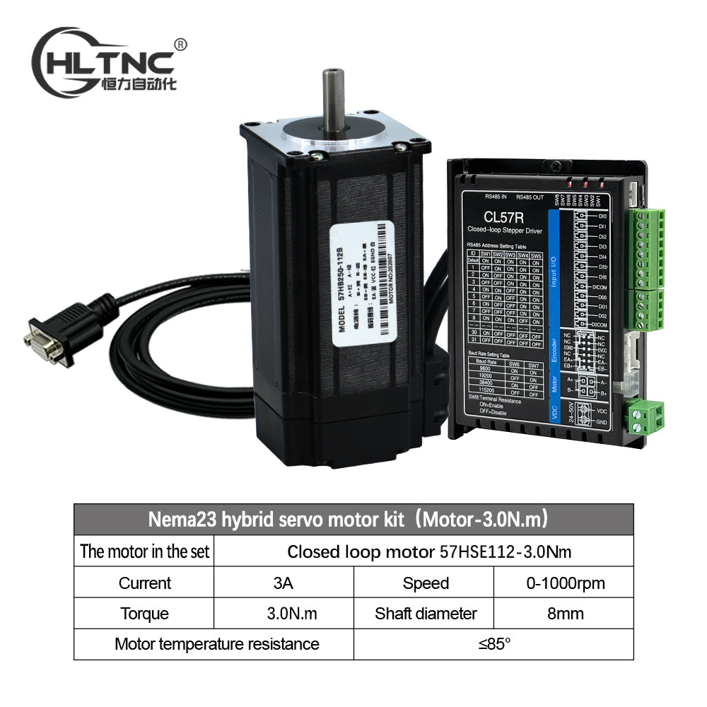 HLTNC Nema23 Close Loop Stepper Motor & CL57R Driver DC 24V-48V With RS485 Communication Support Modbus RTU protocol For CNC Router