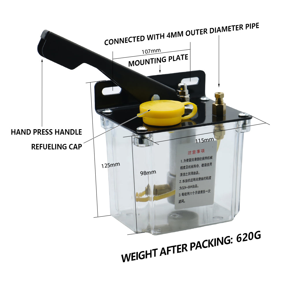 HLTNC HP-5 Hand Pressure Oil Pump Capacity 0.5L Flow 5ML/MIN Suit for All Kinds of Machine Tools or Machining Center