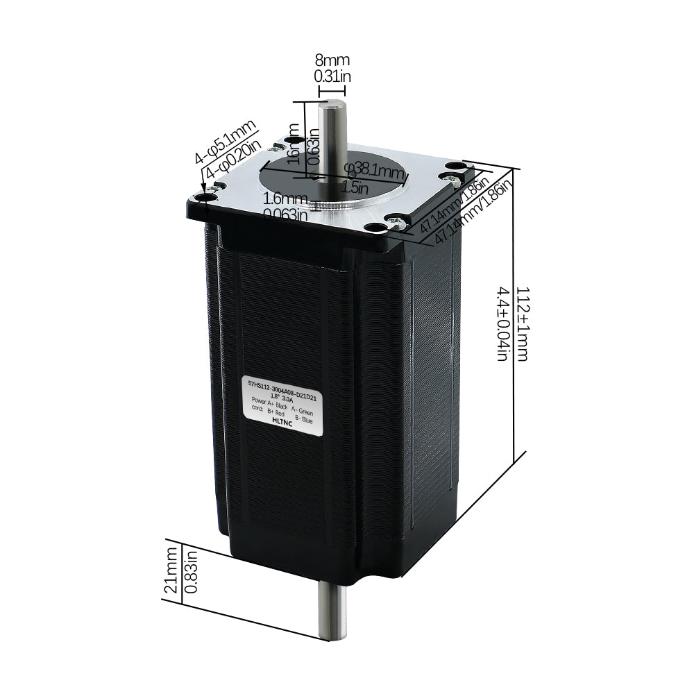 HLTNC Nema 23 Stepper Motor 3.0N.m 57HS112mm 425ozin Dual Axle 6.35/8mm Single Axle 6.35mm/8mm Current 3.0A For CNC Router 3D Printer