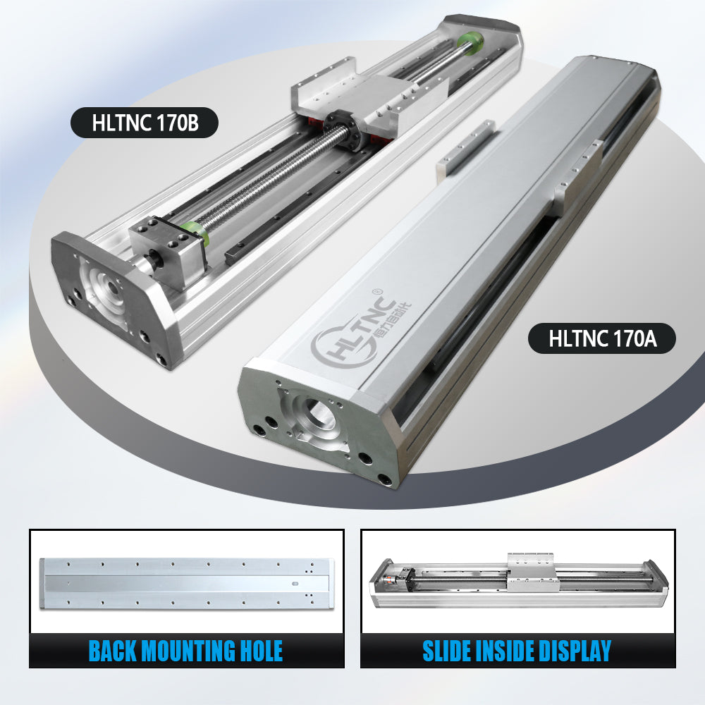 HLTNC 170 Semi Enclosed Module Sliding Table Effective Moving Length 150 to 500 + HGR15 Guide Rail + 2010 Screw Nema24 Nema32 60 80 Motor