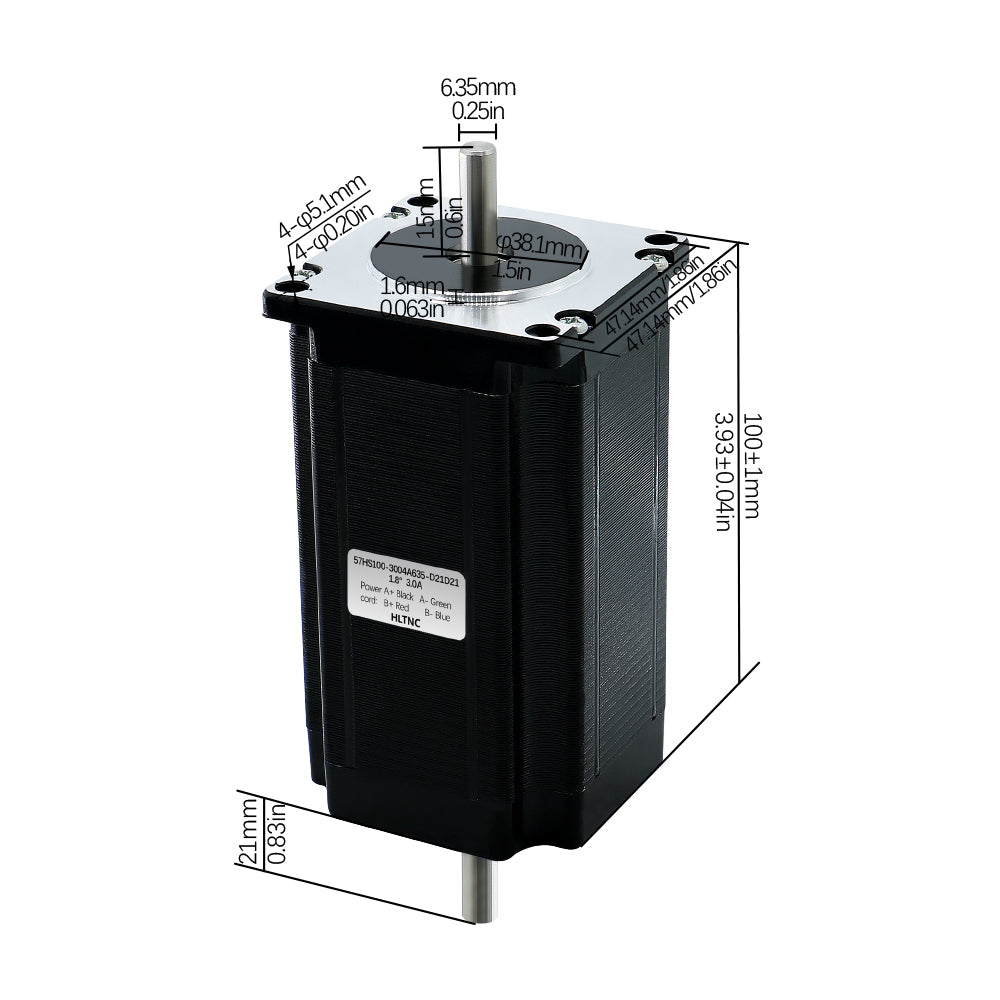 HLTNC Nema 23 Stepper Motor 2.5N.m 57HS100mm 357ozin Dual Axle 6.35/8mm Single Axle 6.35mm/8mm Current 3.0A For CNC Router 3D Printer