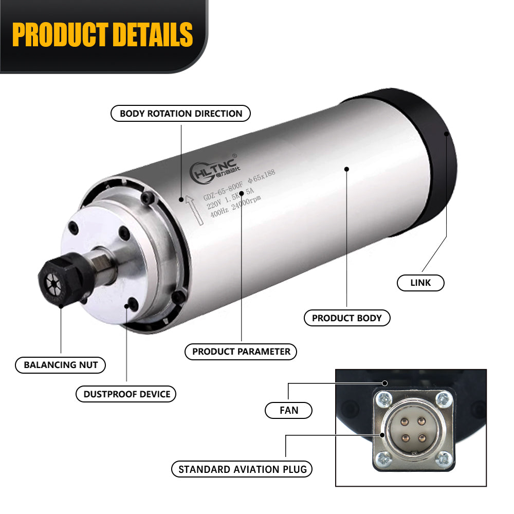 HLTNC Sales Air Cooled Spindle Motor Kit 1.5kw 1500w Round Spindle 240