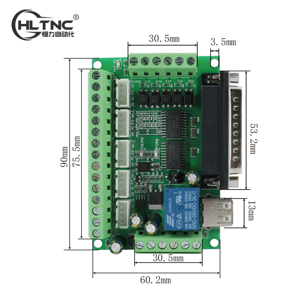 HLTNC Breakout Board CNC USB MACH3 4AXIS 5Axis Controller Card Interface Breakout Board Support Stepper and Servo Motor 100Khz With USB Cable Software On The CD