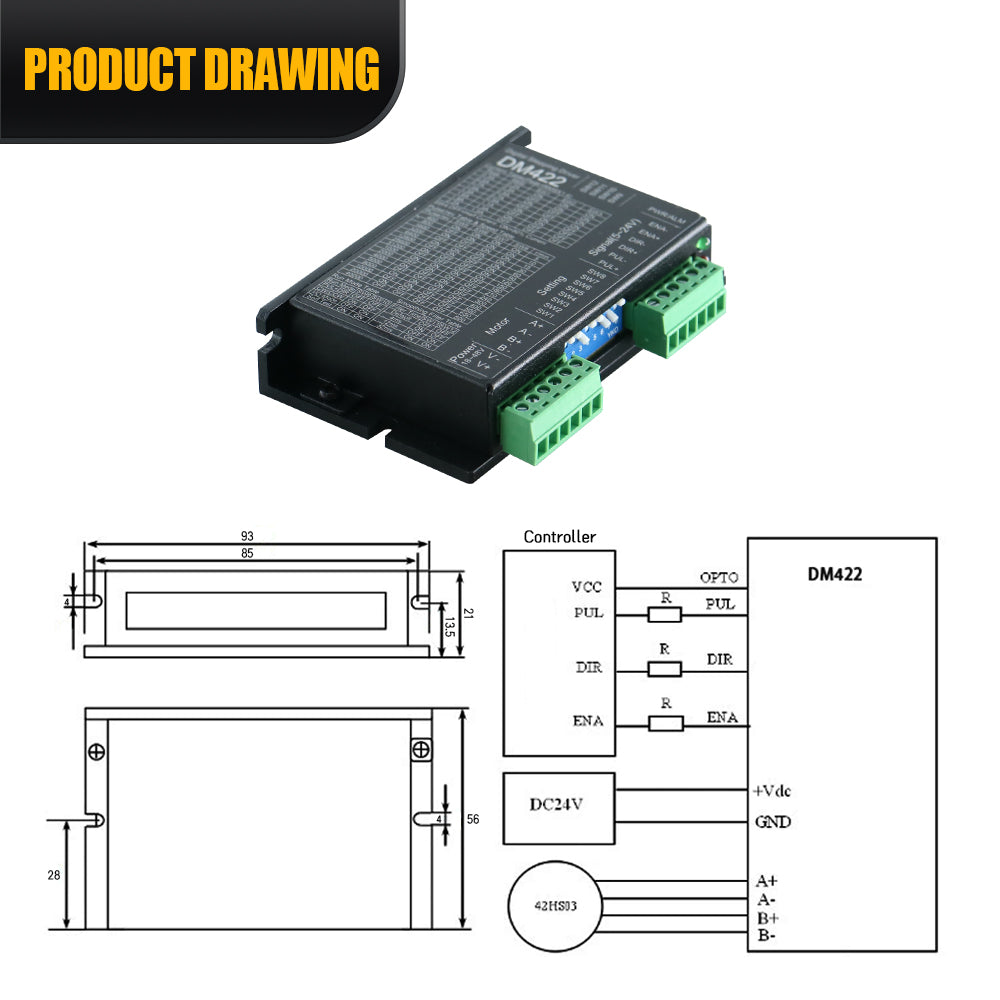HLTNC Microstep Motor Driver DM422 Suitble for 42 Stepper Motor Nema17 Supply Voltage 18-48V DC 0.3-2.2A