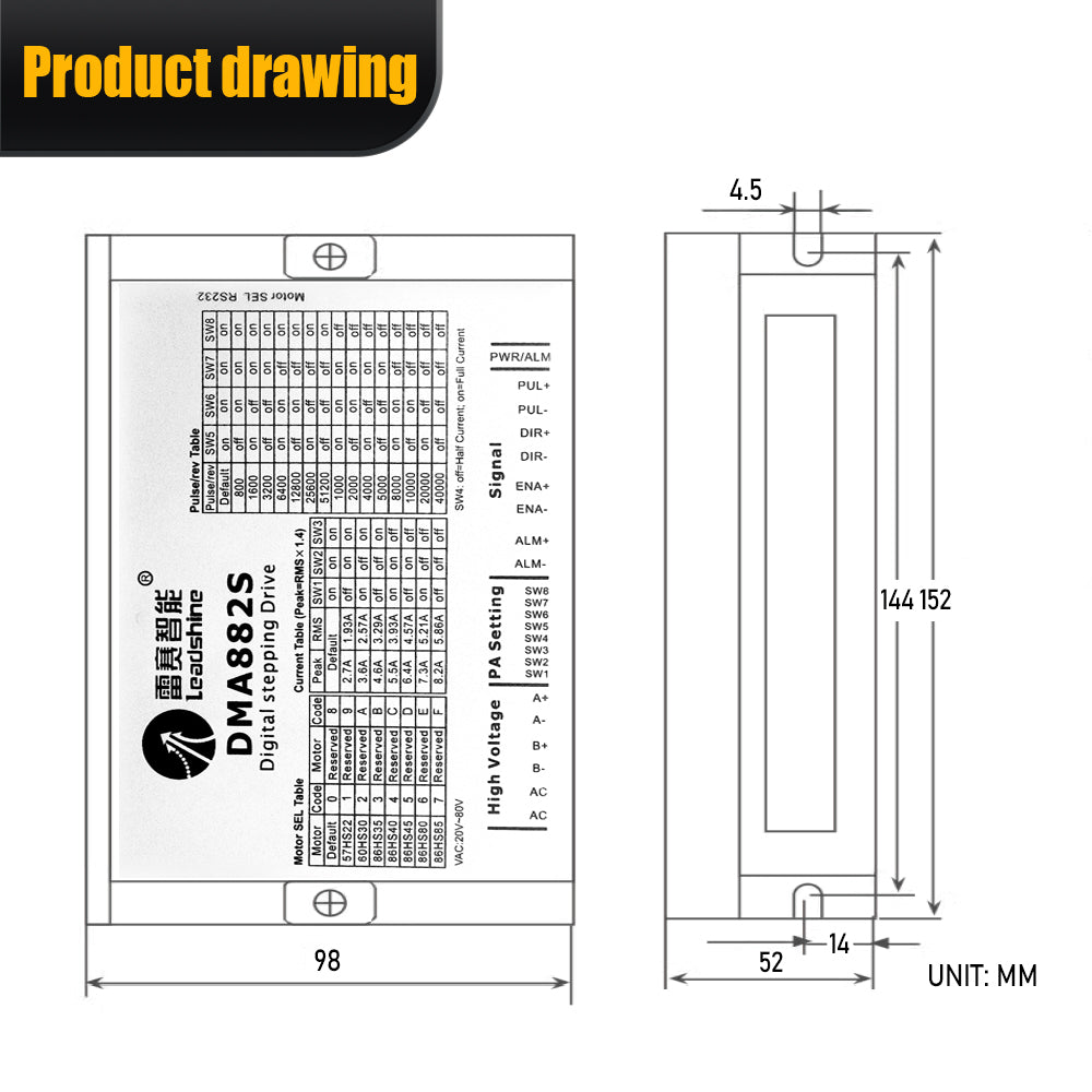 HLTNC Leadshine DMA882S 110V DC 80V AC 8.2A 200Khz Digital Stepper Motor Drive With RS232 For CNC Engraver Nema 23 34 Stepping Driver（复制）