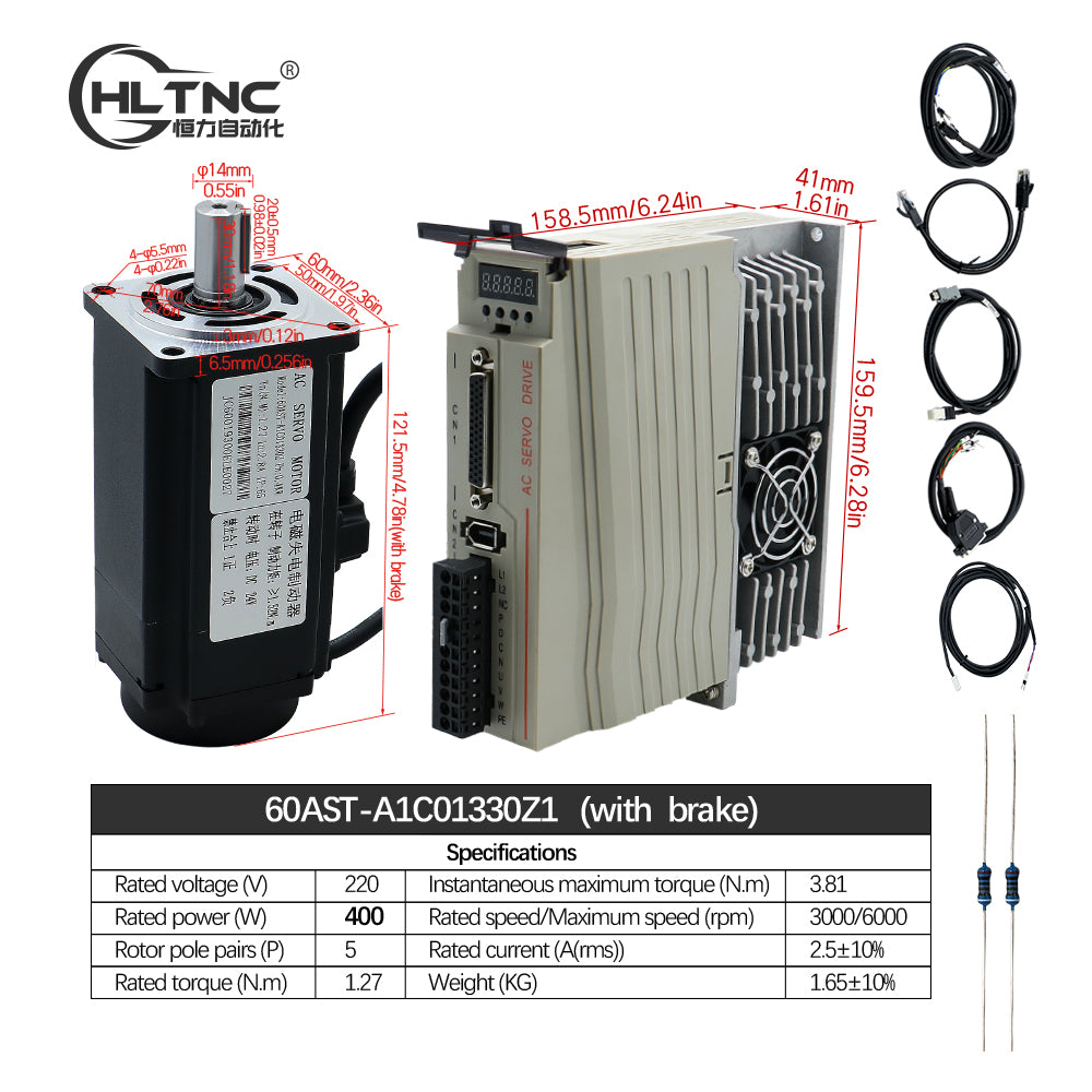 HLTNC Hot Sales Servo Motor 400w 600w 750w 1000w Servo Driver 17bit Absolute Encoder AC 110V 220V 1.27Nm - 3.8Nm 543ozin For CNC Engraver