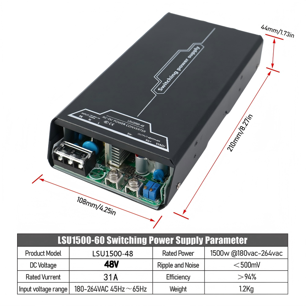 HLTNC 1500W 1.5KW 220VAC LSU HSU High Power Switching Power Supply 48V