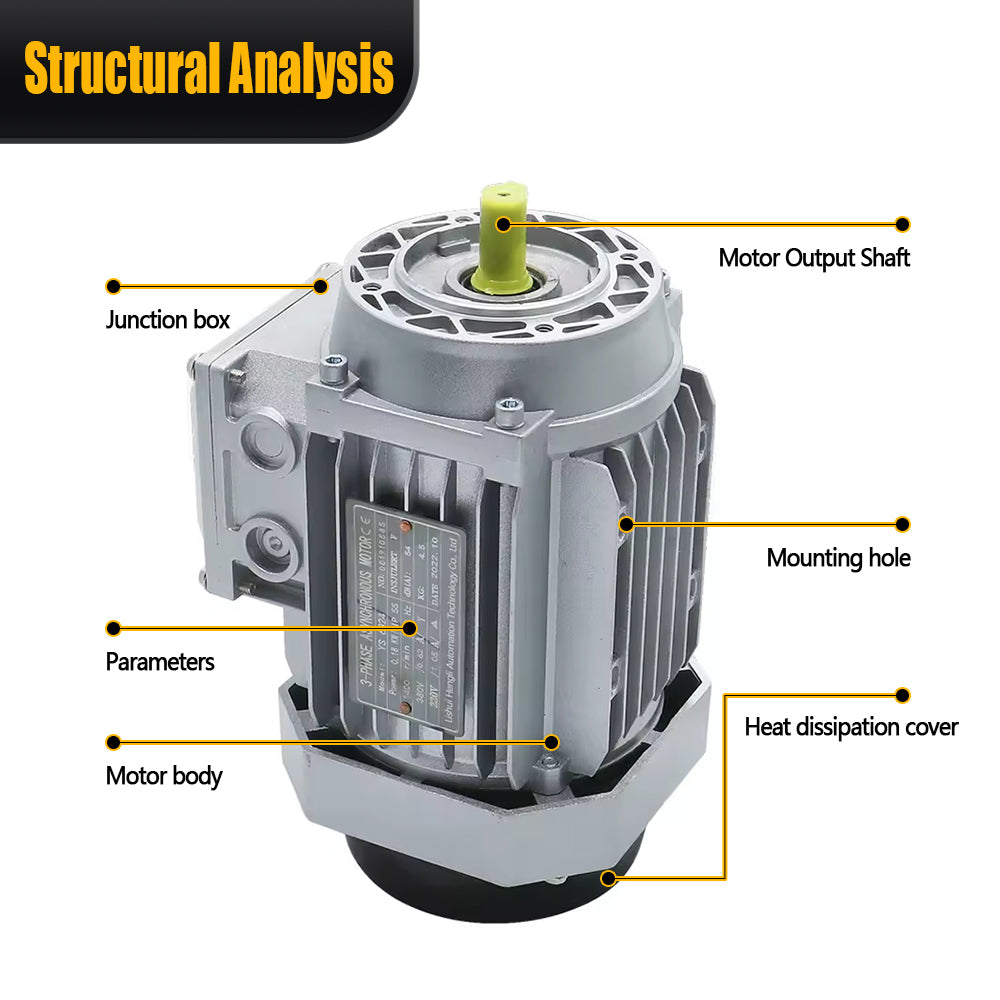 HLTNC Three Phase Asynchronous Motor 0.18Kw Hardness Shaft 11mm 1330 r/min AC 380V Adapted NRV030 NRV040 Aluminum Shell Full Copper Coil Heat Dissipation Hood Irrigation Mixing Tank Compressor