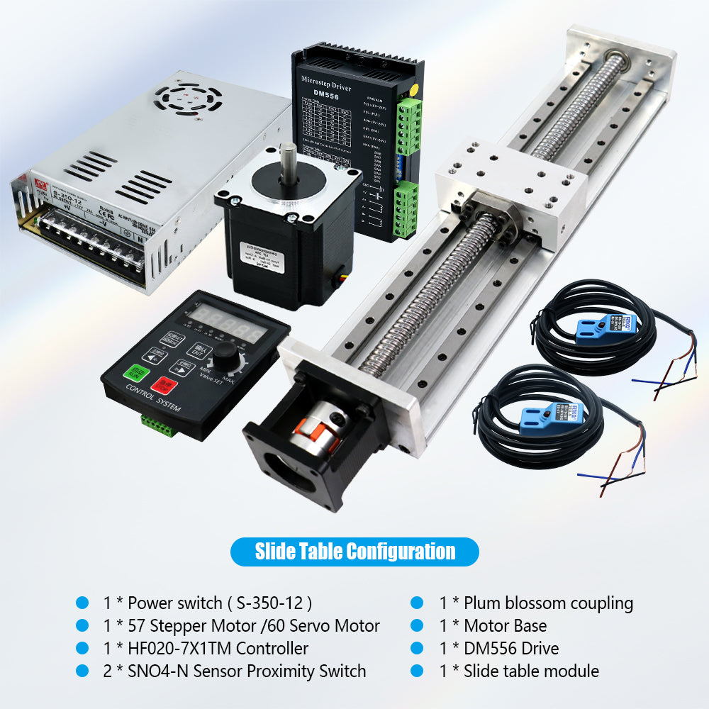 HLTNC HL15100 HL2080 Double-Track Slide Table Module Kit + 57 Stepper Motor Or 60 Servo Motor + Controller + Switch + DM556 Driver For Automatic Robotic Arm