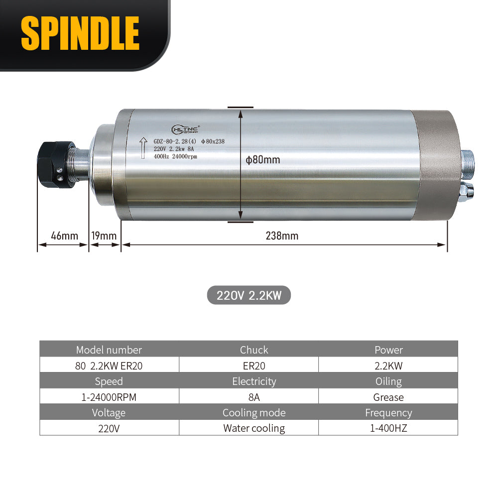 HLTNC 2200W 2.2KW 220V AC ER20 Water Cooling Spindle Motor Kit With HS320 3Ph 400Hz Output Inverte VFD For CNC Engraver Router