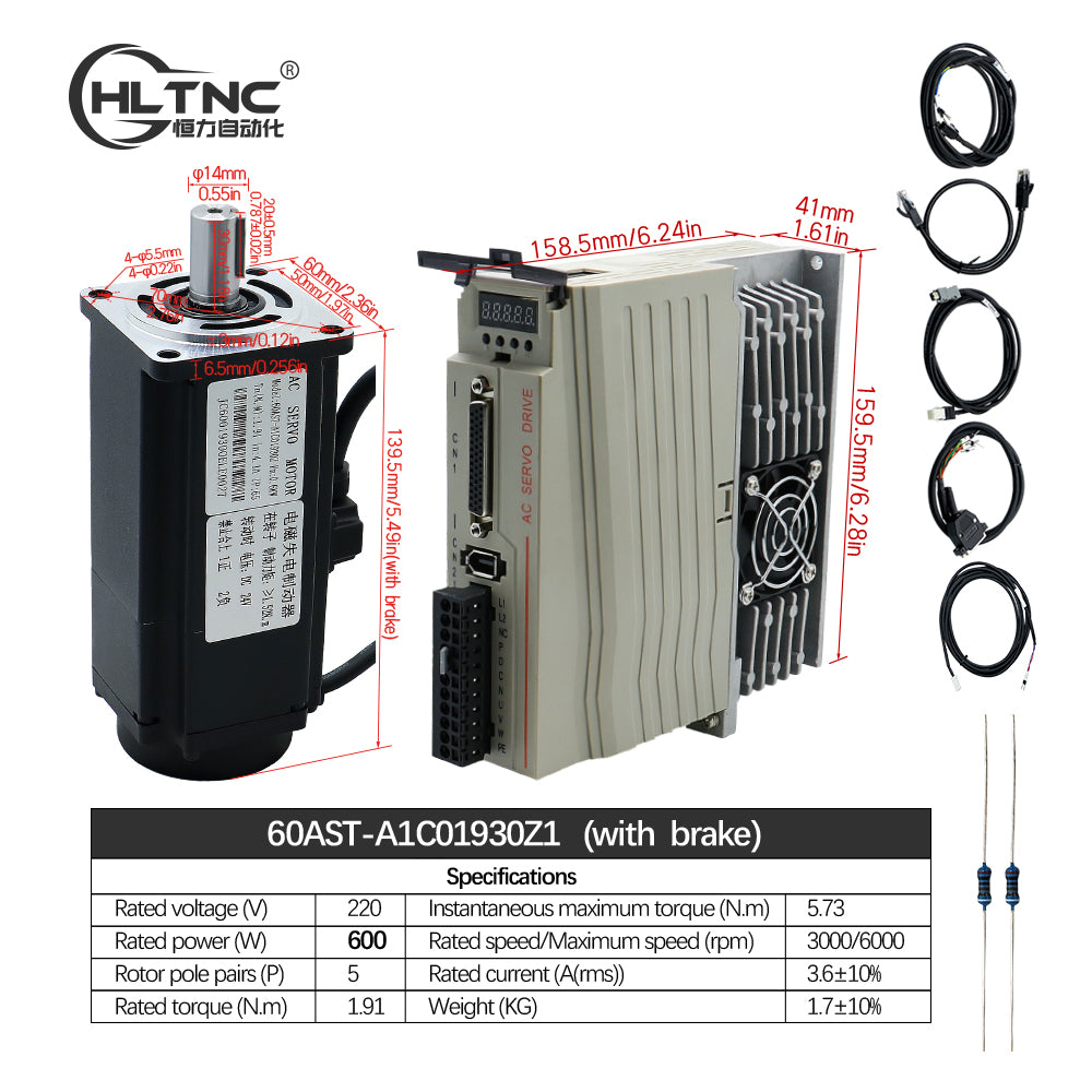HLTNC Hot Sales Servo Motor 400w 600w 750w 1000w Servo Driver 17bit Absolute Encoder AC 110V 220V 1.27Nm - 3.8Nm 543ozin For CNC Engraver
