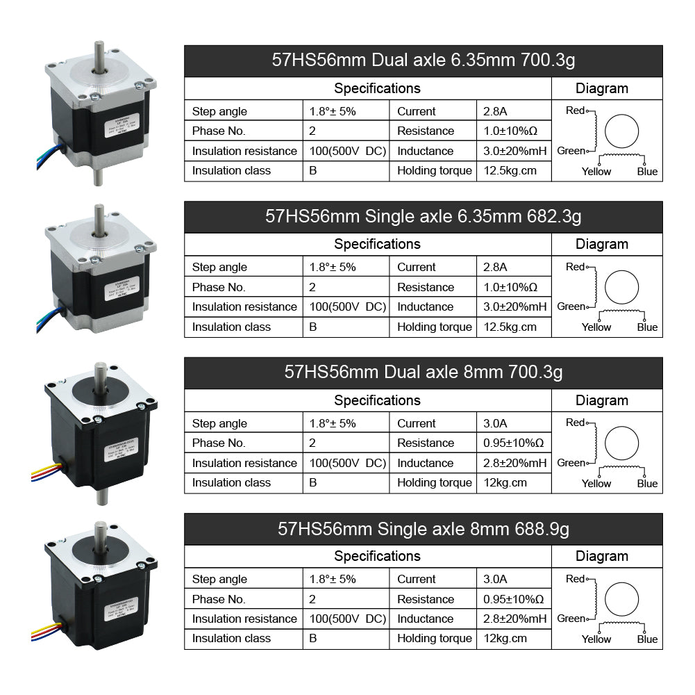 HLTNC Nema 23 Stepper Motor 1.2N.m 57HS56mm 171ozin Dual Axle 6.35/8mm Single Axle 6.35mm/8mm Current 3.0A For CNC Router 3D Printer