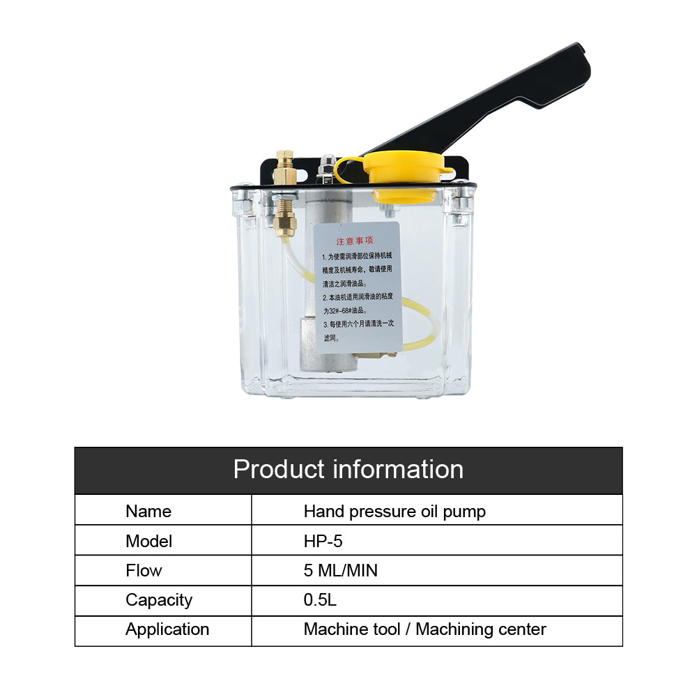 HLTNC HP-5 Hand Pressure Oil Pump Capacity 0.5L Flow 5ML/MIN Suit for All Kinds of Machine Tools or Machining Center