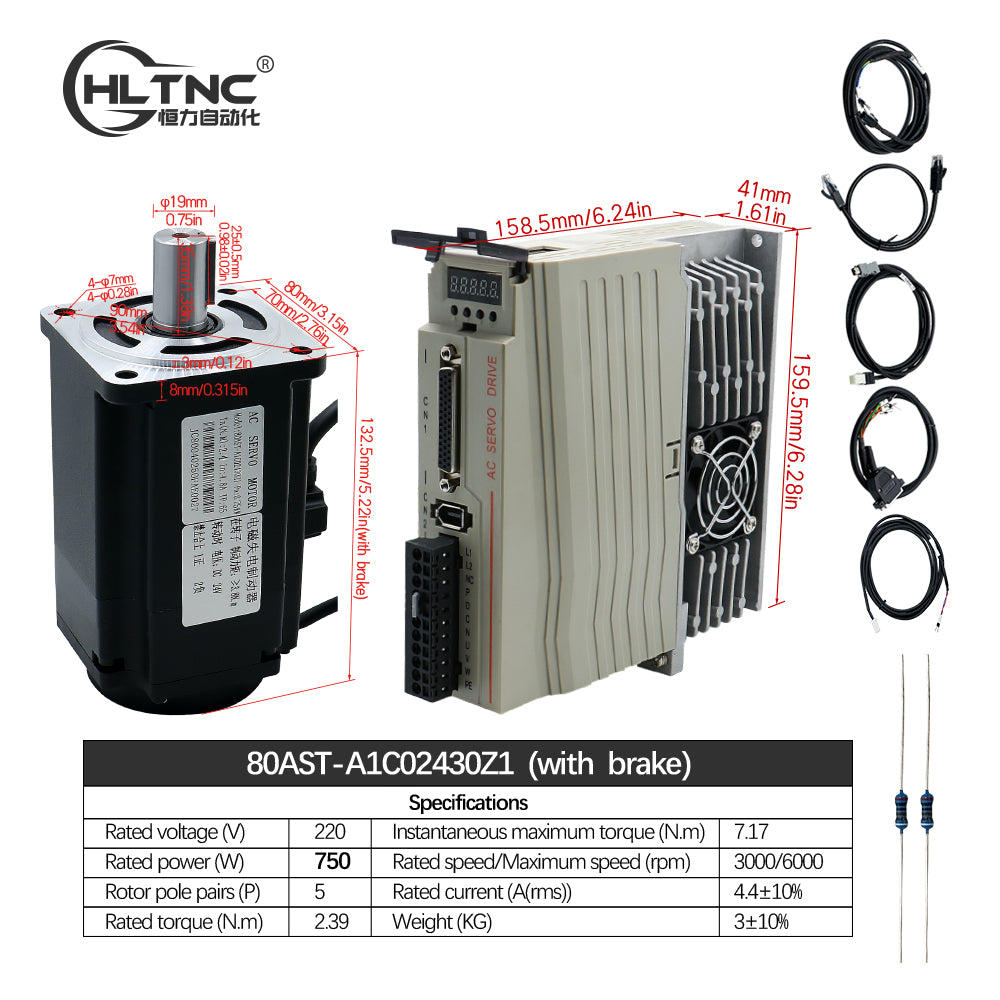 HLTNC Hot Sales Servo Motor 400w 600w 750w 1000w Servo Driver 17bit Absolute Encoder AC 110V 220V 1.27Nm - 3.8Nm 543ozin For CNC Engraver
