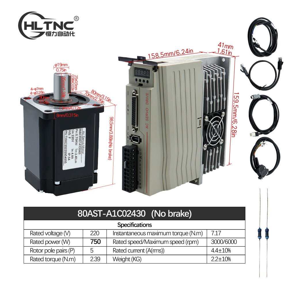 HLTNC Hot Sales Servo Motor 400w 600w 750w 1000w Servo Driver 17bit Absolute Encoder AC 110V 220V 1.27Nm - 3.8Nm 543ozin For CNC Engraver
