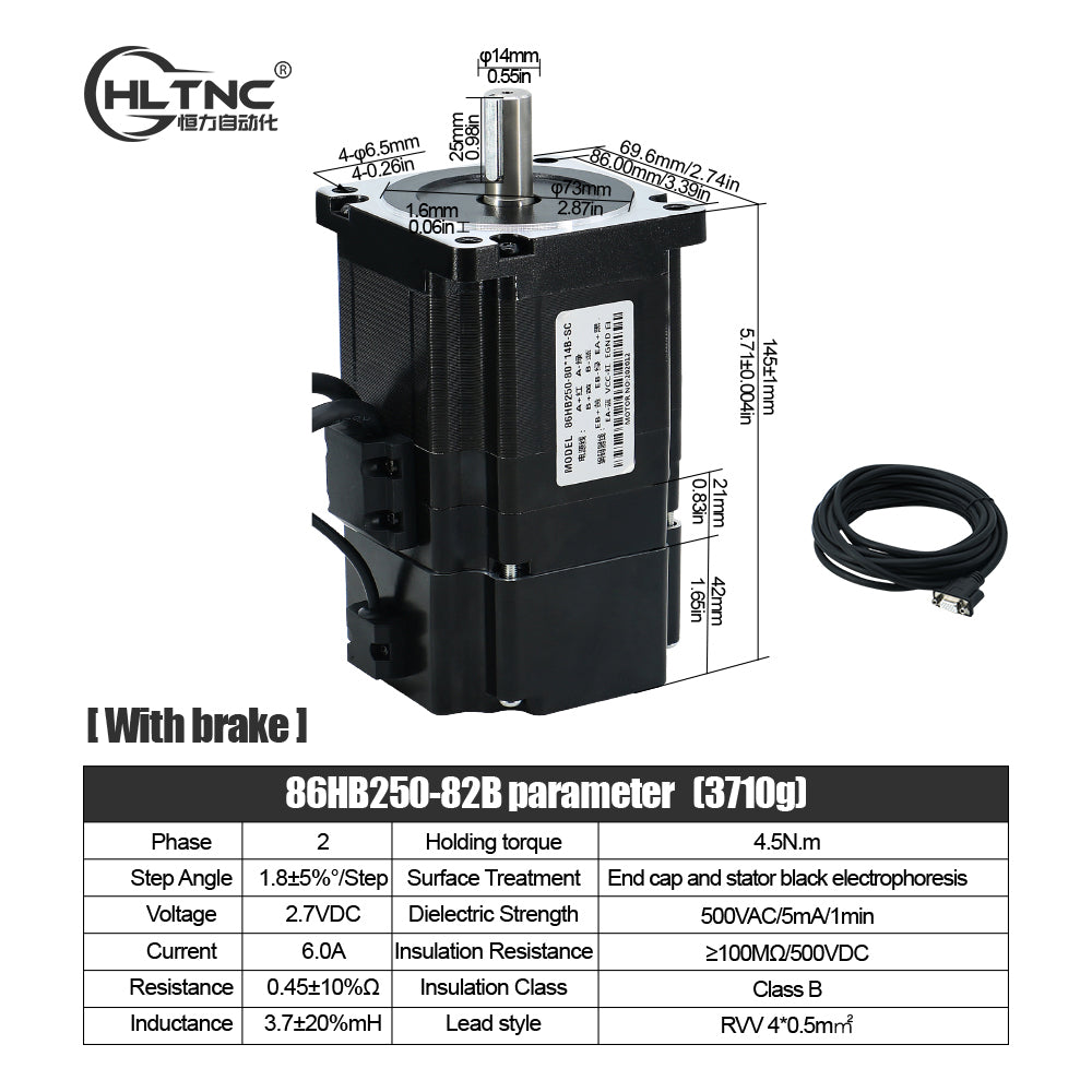 HLTNC Nema34 Close Loop Stepper Motor 86HB250-82B 118B 152B With 3M Encoder Cable 4.5/8/12N.m 643/1143/1714ozin For CNC Router