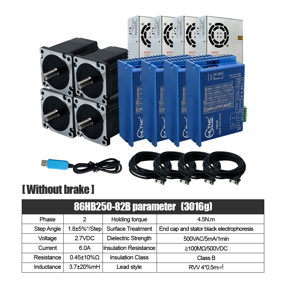 HLTNC Nema 34 Close Loop Stepper Motor kit With Brake 4.5N 8.5N 12N DC Engine HBS86 Drive Power Supply RS232 Cable For CNC Milling