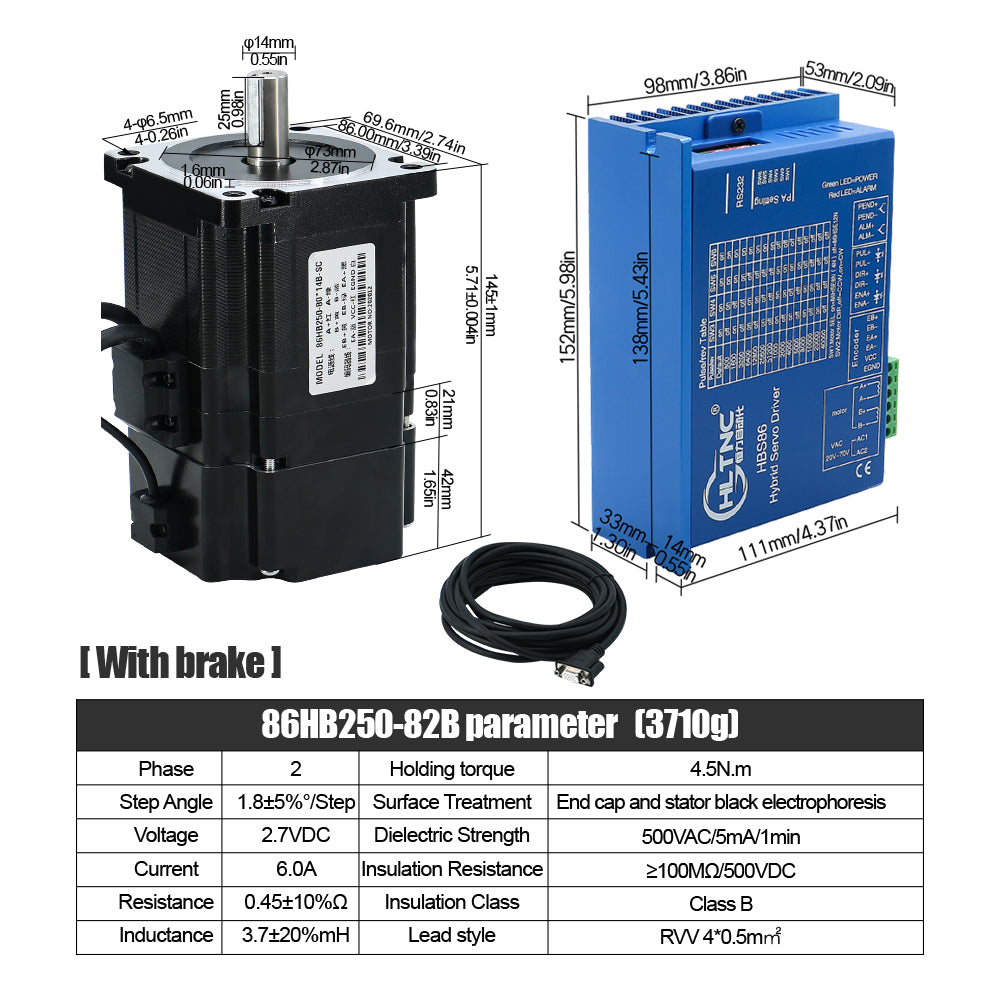 HLTNC Nema34 Close Loop Stepper Motor 86HB250-82/118/152B & HBS86 Drive &3M Encoder Cable 4.5/8/12N.m 643/1143/1714Ozin For CNC Router