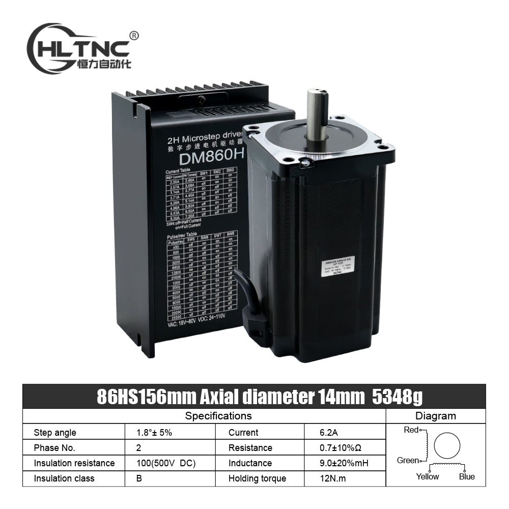 HLTNC Nema34 Stepper Motor Open Loop or Close Loop DC Engines 12Nm with Driver DM860H / HBS86H +3M Encoder Cables For CNC Router