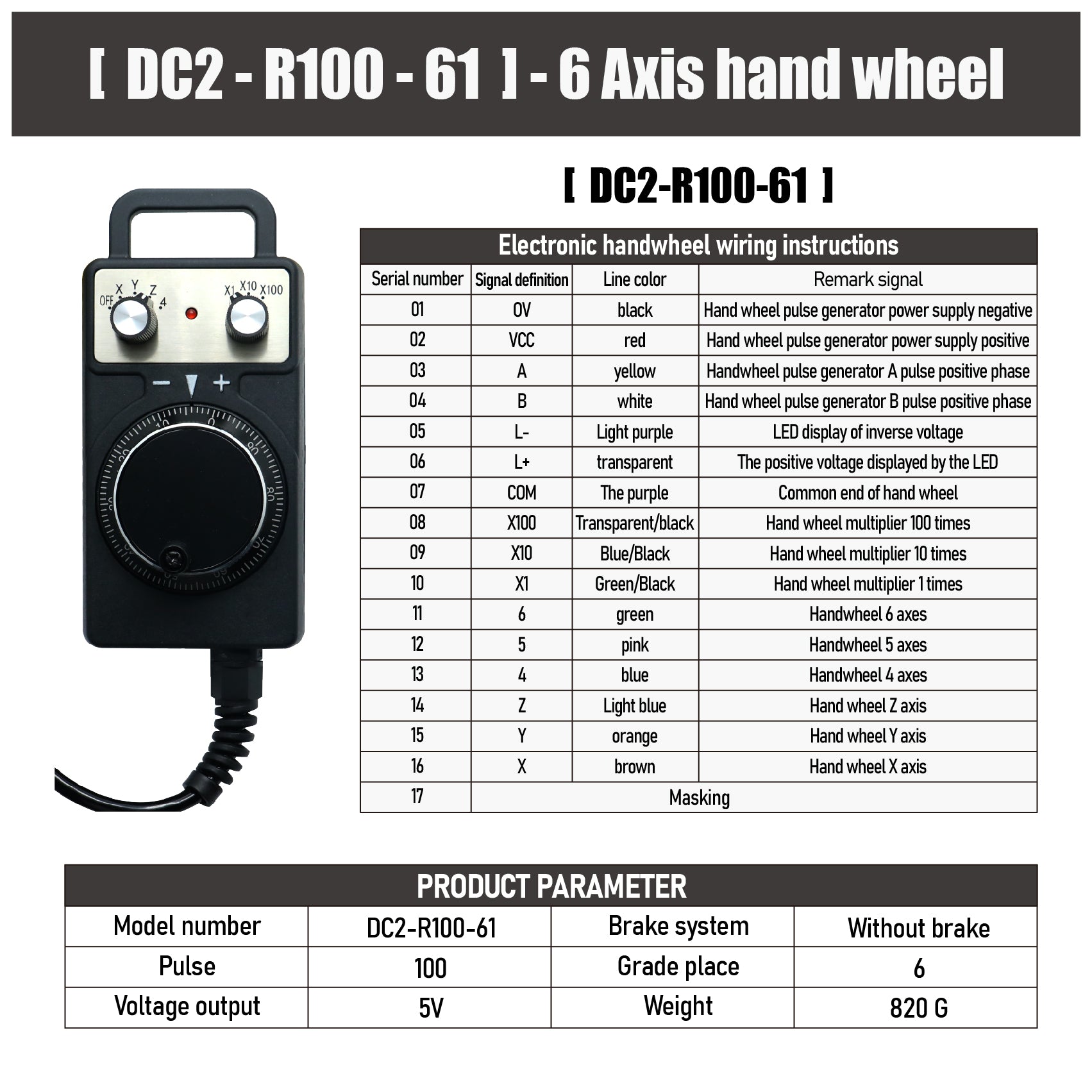 Handwhee HLTNC Manual pulse generator 4 Axis 6 Axis 100PPR MPG Pendant Handwhee