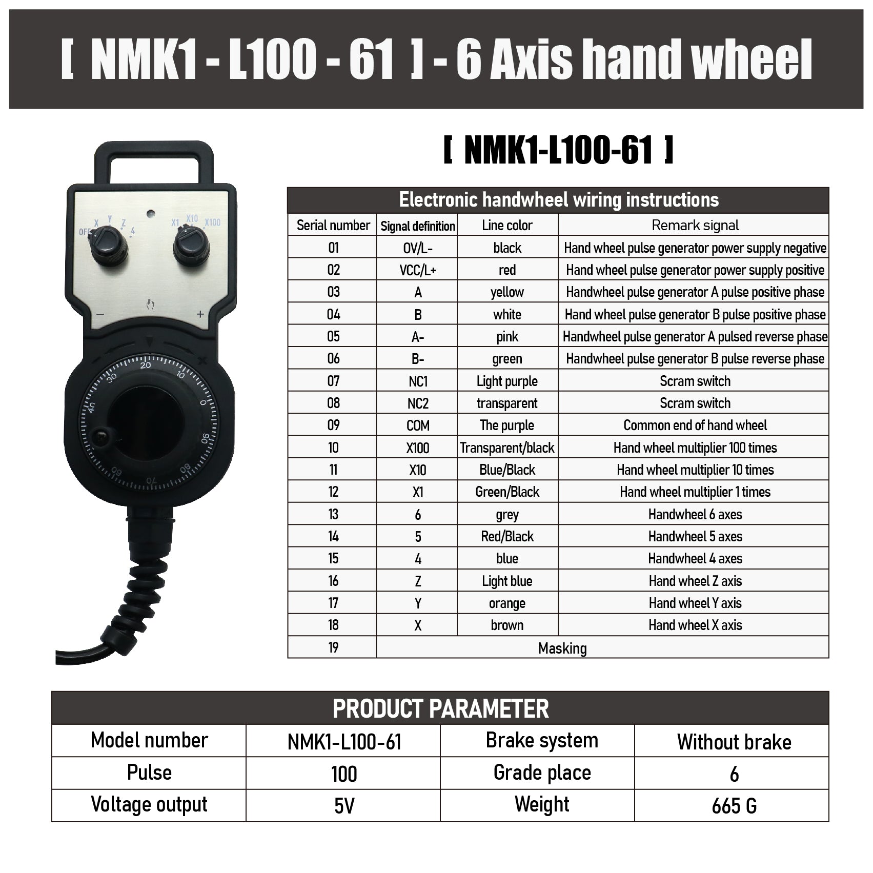 HLTNC 4/6 Axis MPG Handwheel 100PPR 5-24V Electronic Handwheel Pulse Generator with Emergency Stop for CNC Router Machine Tool