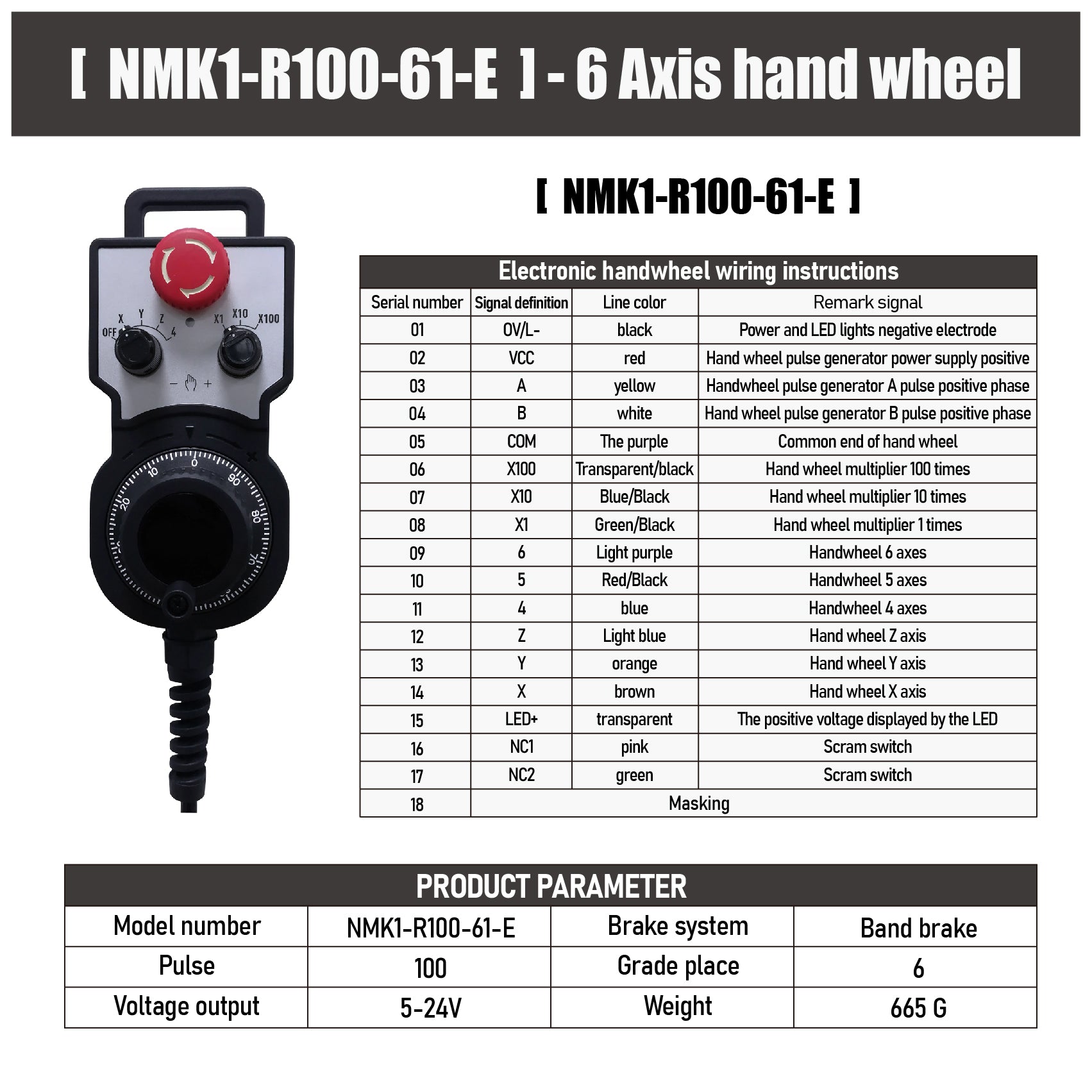 HLTNC 4/6 Axis MPG Handwheel 100PPR 5-24V Electronic Handwheel Pulse Generator with Emergency Stop for CNC Router Machine Tool