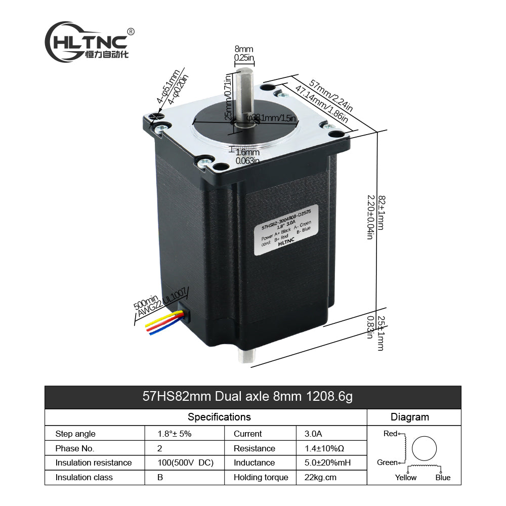HLTNC Nema 23 Stepper Motor 2.2N.m 57HS82mm 314ozin Dual Axle 6.35/8mm Single Axle 6.35mm/8mm Current 4.0A For CNC Router 3D Printer
