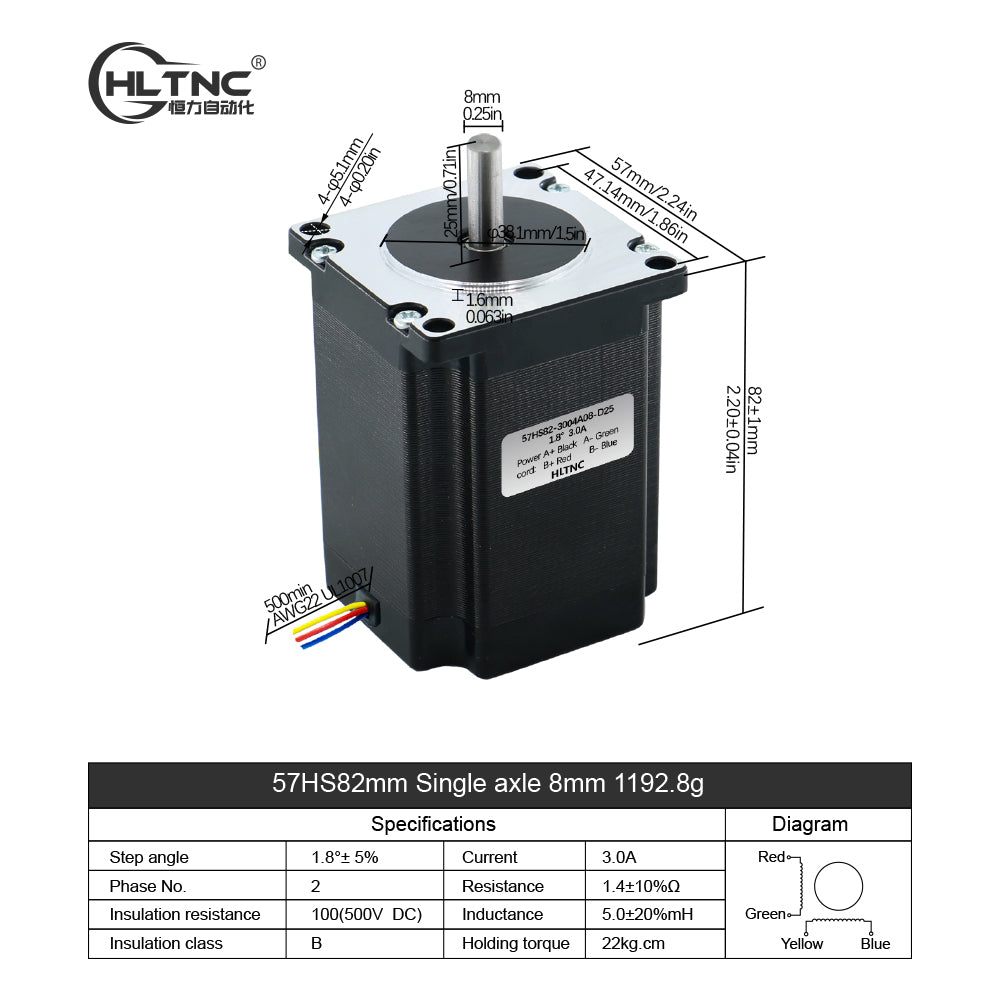 HLTNC Nema 23 Stepper Motor 2.2N.m 57HS82mm 314ozin Dual Axle 6.35/8mm Single Axle 6.35mm/8mm Current 4.0A For CNC Router 3D Printer