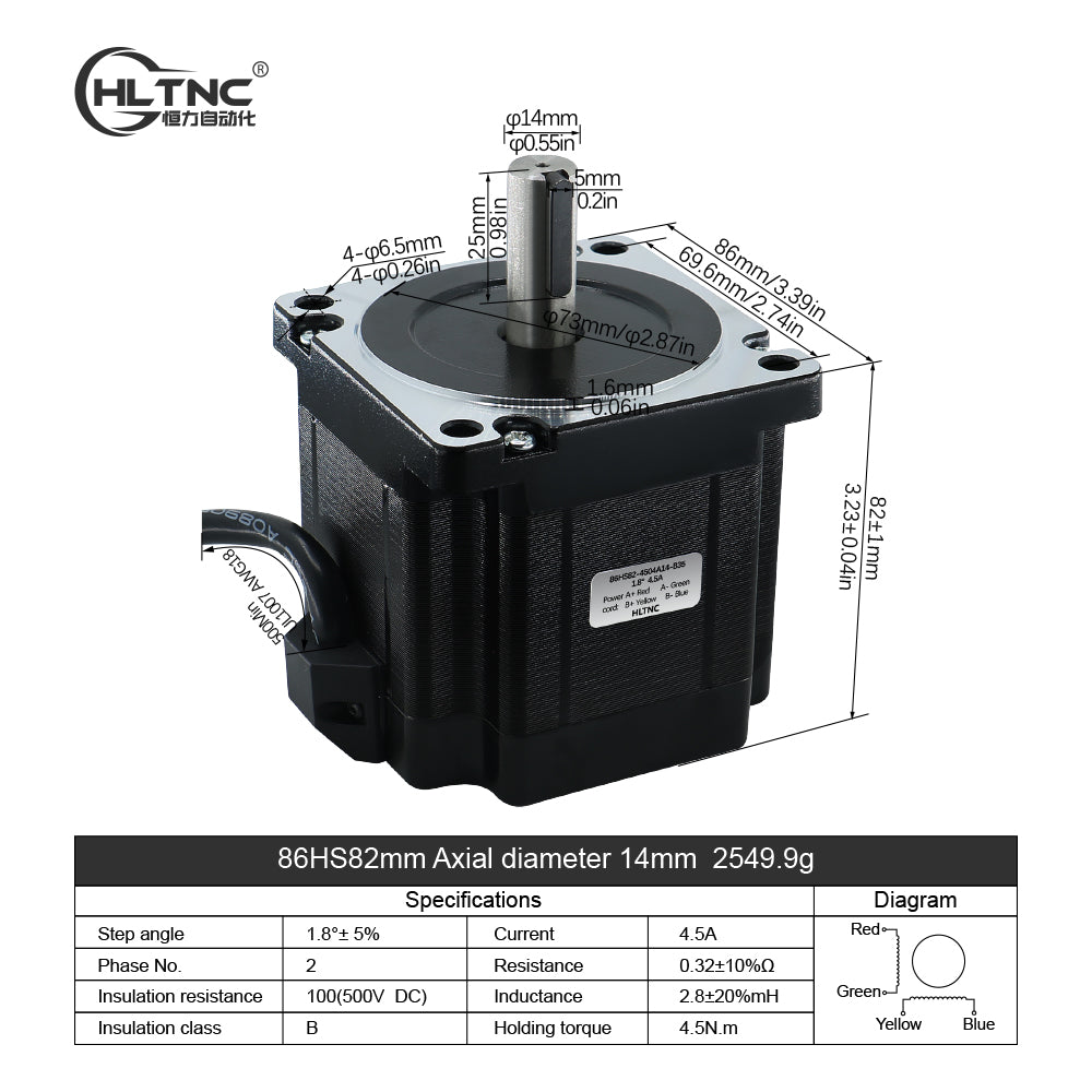 HLTNC Nema34 Stepper Motor 86 Flange 86HS82 4.5A 4.5N.m 643ozin DC Engine With 4 lead 1500RPM For CNC Router